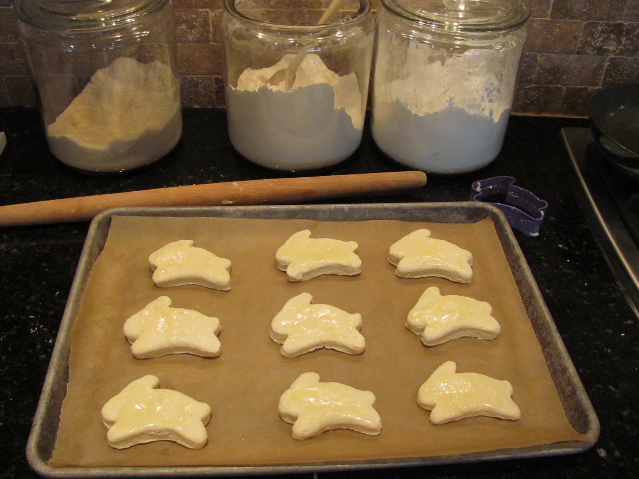 Bunny shaped biscuits ready to bake