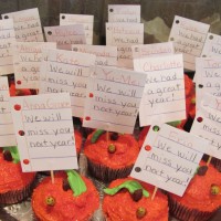 Cupcake apples with little notes to the class