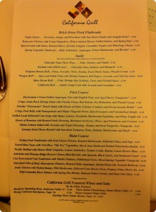 The menu at the California Grill