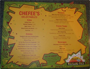 Kid's menu at Wolfgang Puck Cafe in Downtown Disney