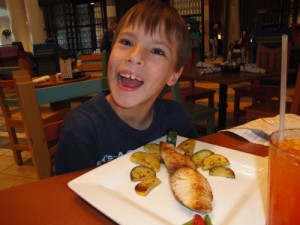 Kevin eating with food allergies at the Pepper Market in 2011