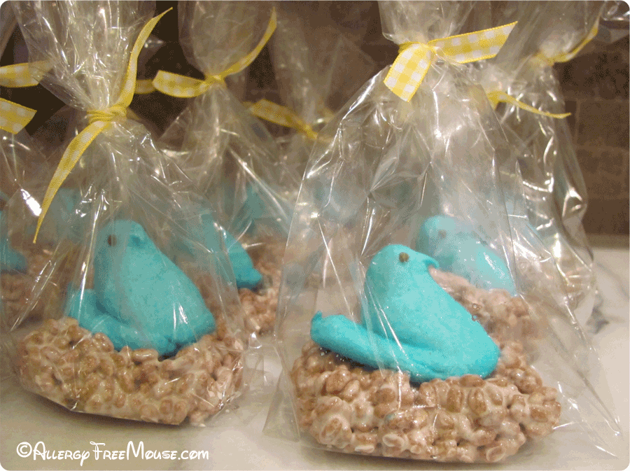 Dairy free - Bluebirds Peeps in Chocolate Rice Crispy Nests - Great for Easter